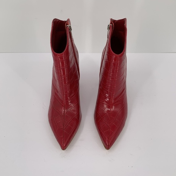 Marc Fisher Lexari ankle boots pink embossed croc heel zipper shoe women new 8 - Picture 3 of 6